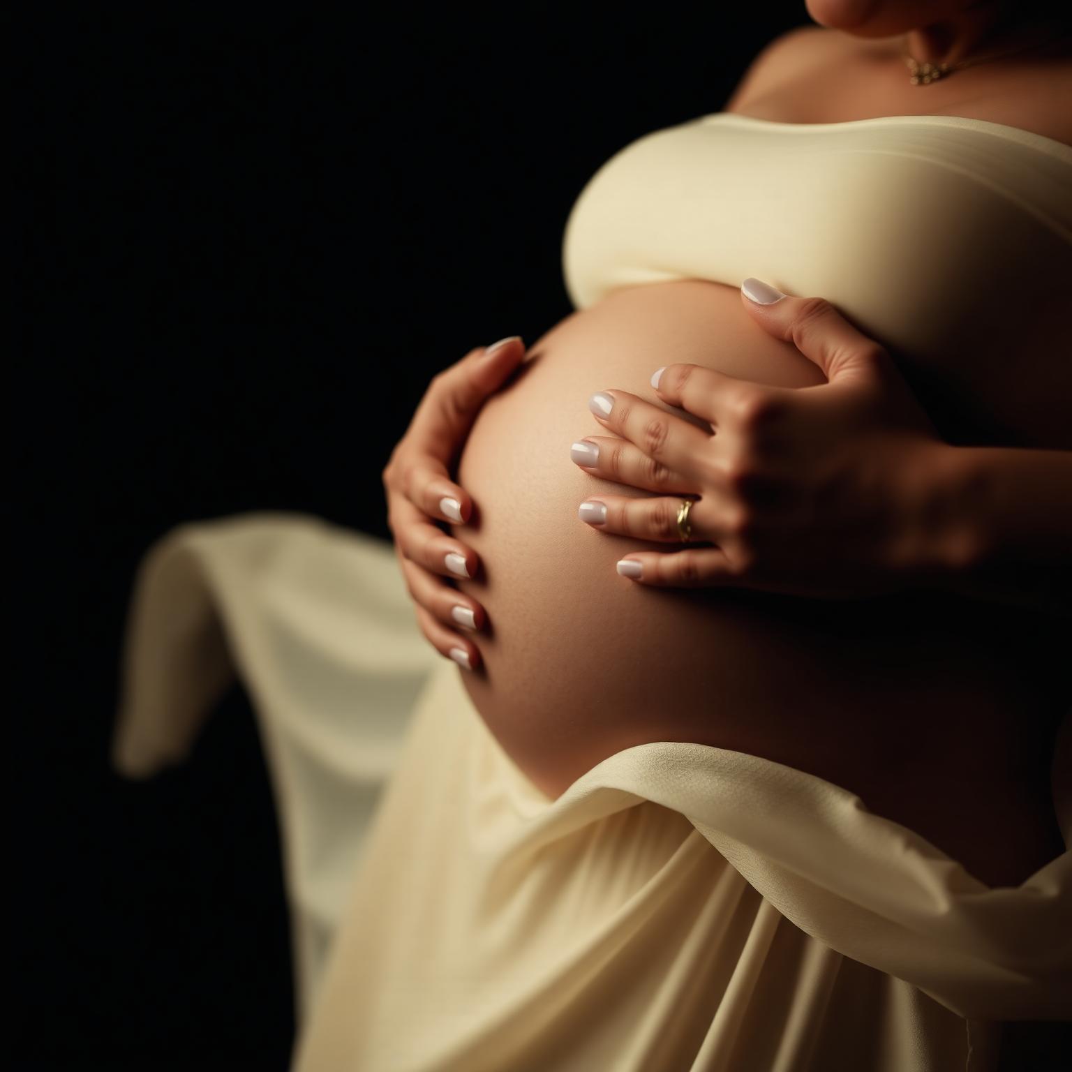 Mother cradling her pregnant bump